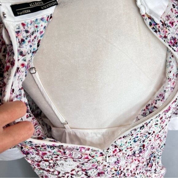 All Saints White Floral Kaleidoscope Collared Eyelet Lace Dress 12 - Picture 5 of 7